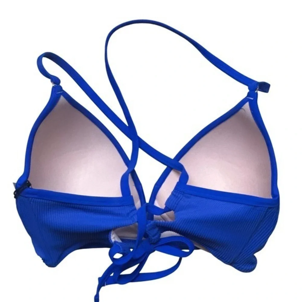 NWT Shade & Shore Cobalt Blue Ribbed Push Up Bikini Top 36B Underwire Swim
